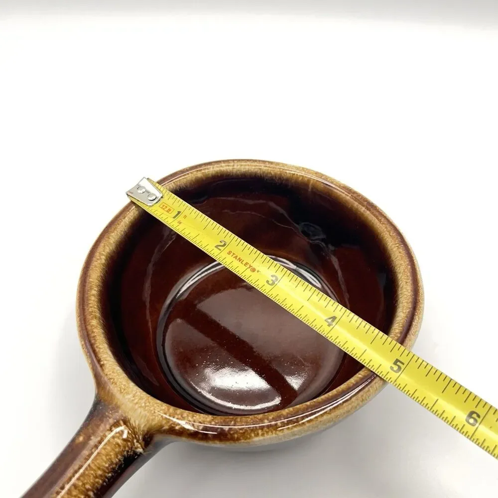 BROWN DRIP GLAZED POTTERY, HULL SOUP, CHILI BOWL W/HANDLE, USA, OVEN PROOF